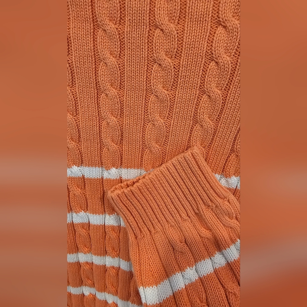 L-RL Women's Soft Orange & White Cable Crewneck Knit Sweater Size--L - Picture 6 of 10